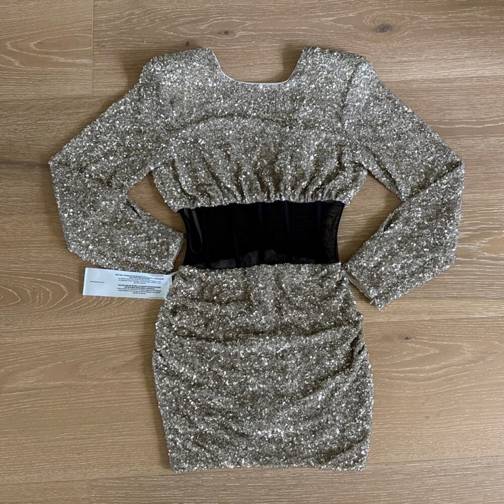 BCBG Maxazria Mini Dress Embellished Cassia Size US 2 Gold Black